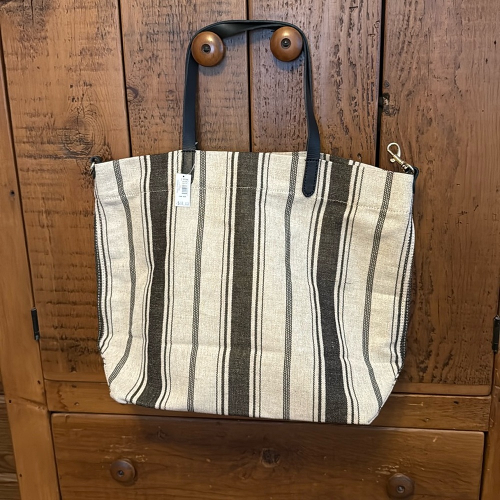 NWT Banana Republic Lightweight Canvas Tote Bag with Leather Shoulder Straps